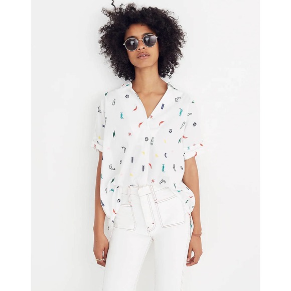 Madewell Tops - Madewell Summer  Friday Embroidered Courier Button-Back Shirt
